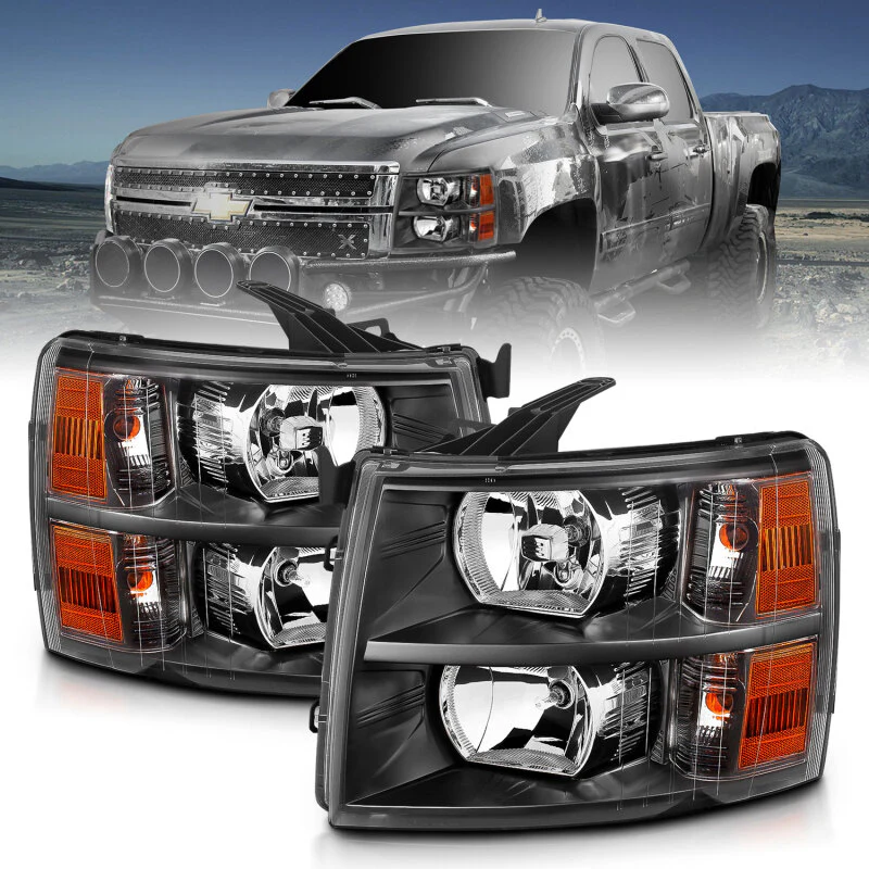 ANZO 2007-2013 Chevrolet Silverado Crystal Headlights Black - Image 4