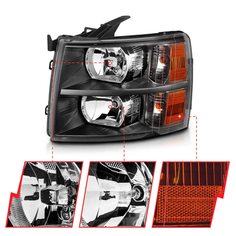 ANZO 2007-2013 Chevrolet Silverado Crystal Headlights Black - Image 5