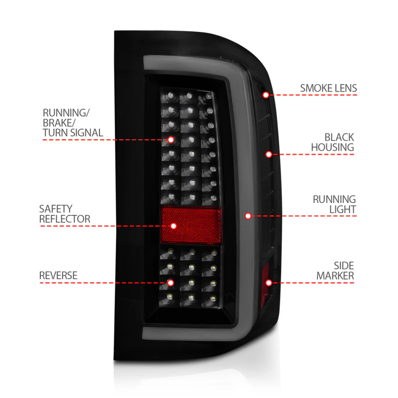 ANZO 2007-2013 Chevrolet Silverado1500/ 2500/ 3500 LED Tail Lights w/ Light Bar Black Housing Smoke - Image 8