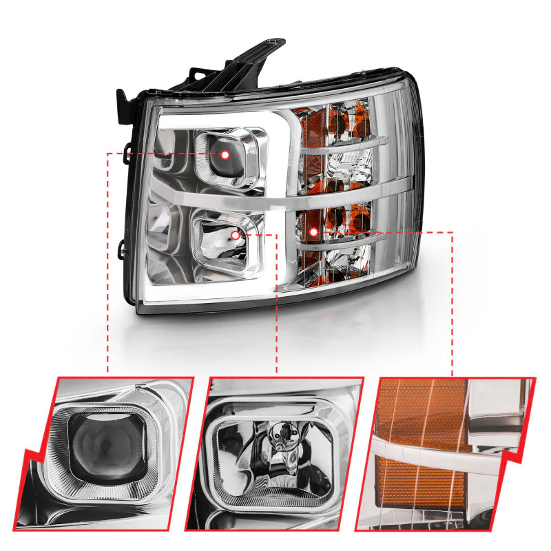 ANZO 2007-2013 Chevy Silverado 1500 Projector Plank Style Chrome Amber - Image 11