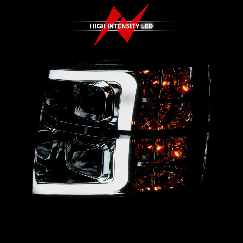 ANZO 2007-2013 Chevy Silverado 1500 Projector Plank Style Chrome Amber - Image 4