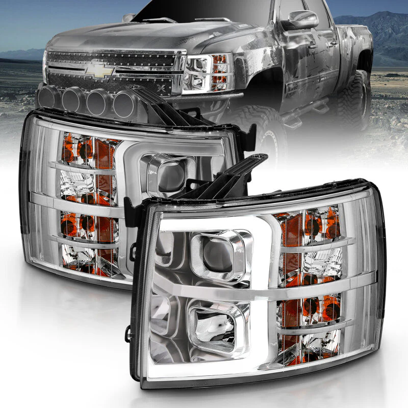ANZO 2007-2013 Chevy Silverado 1500 Projector Plank Style Chrome Amber - Image 5