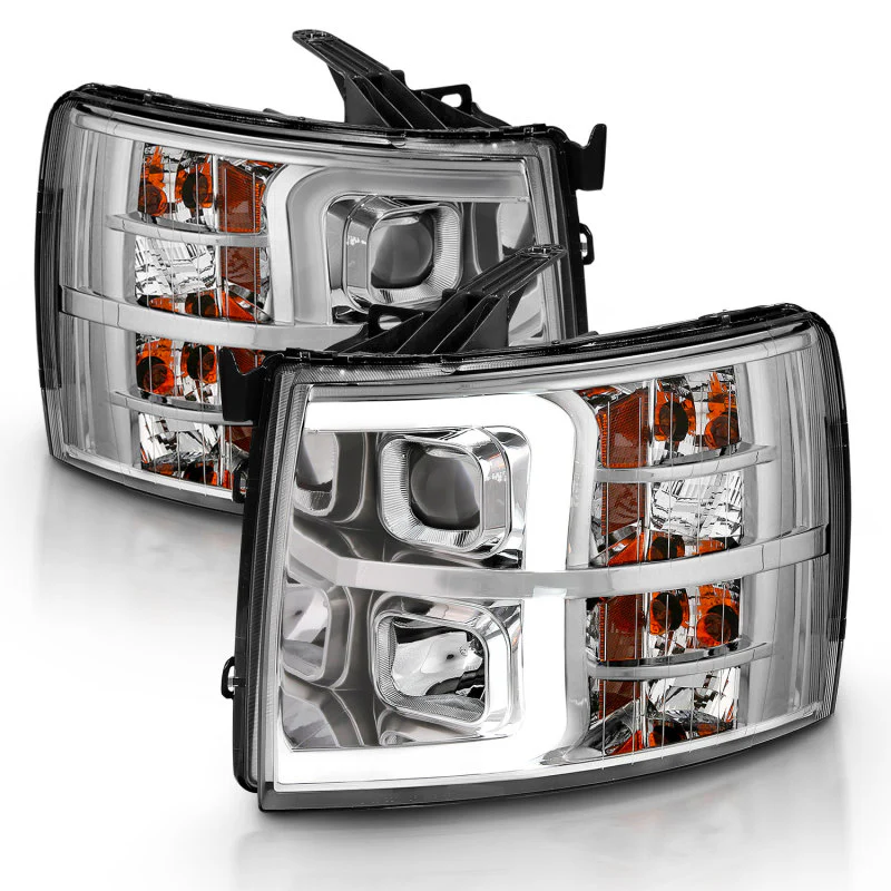 ANZO 2007-2013 Chevy Silverado 1500 Projector Plank Style Chrome Amber - Image 7
