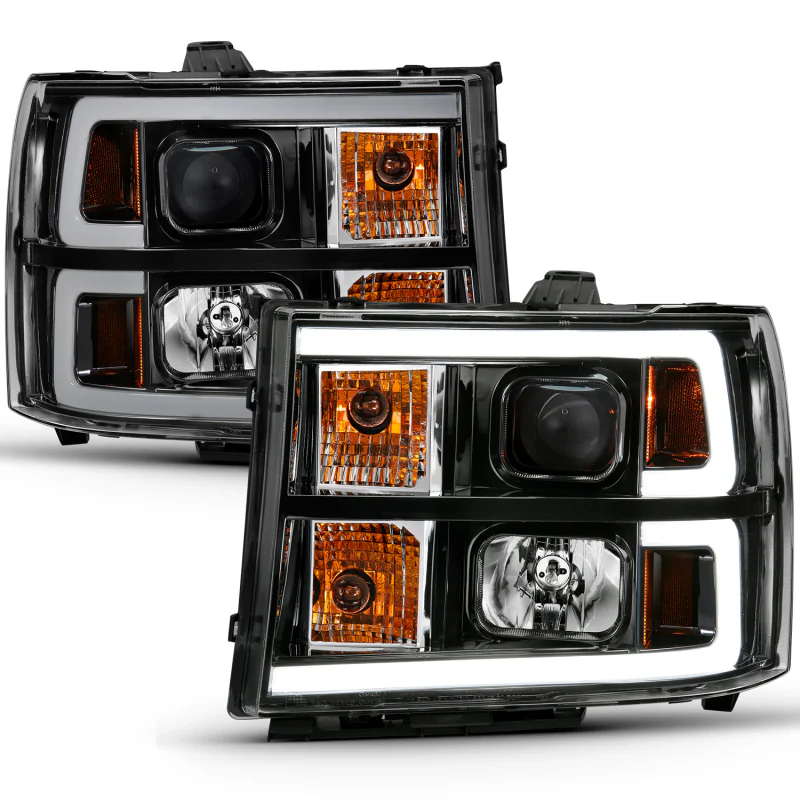 ANZO 2007-2013 GMC Sierra 1500 Projector Headlight Plank Style Black w/ Clear Lens Amber - Image 6