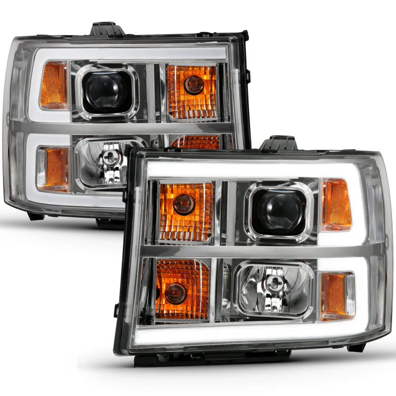 ANZO 2007-2013 GMC Sierra 1500 Projector Headlight Plank Style Chrome w/ Clear Lens Amber - Image 2