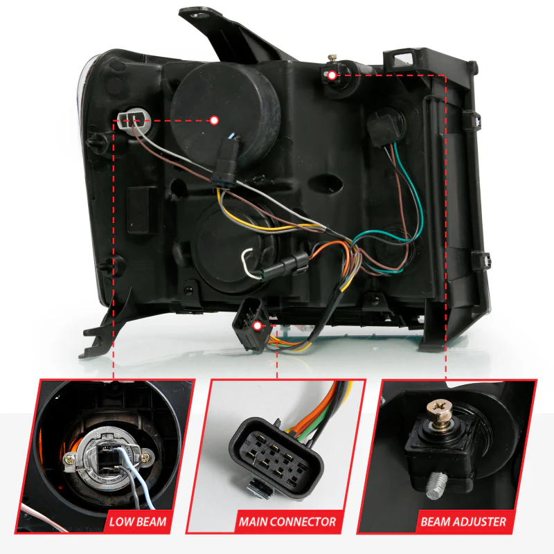 ANZO 2007-2013 GMC Sierra 1500 Projector Headlight Plank Style Chrome w/ Clear Lens Amber - Image 4