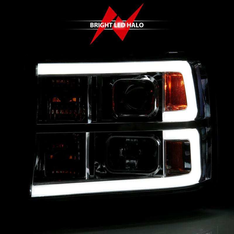 ANZO 2007-2013 GMC Sierra 1500 Projector Headlight Plank Style Chrome w/ Clear Lens Amber - Image 5
