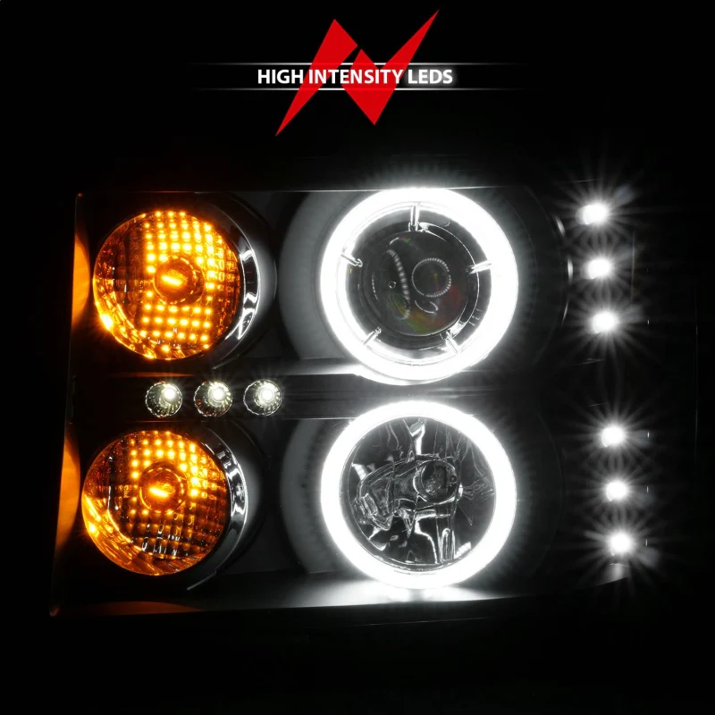 ANZO 2007-2013 GMC Sierra 1500 Projector Headlights w/ Halo Black - Image 15