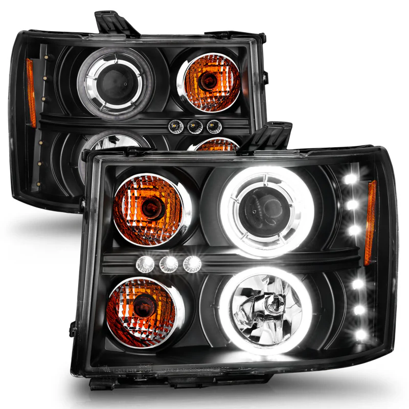 ANZO 2007-2013 GMC Sierra 1500 Projector Headlights w/ Halo Black - Image 16