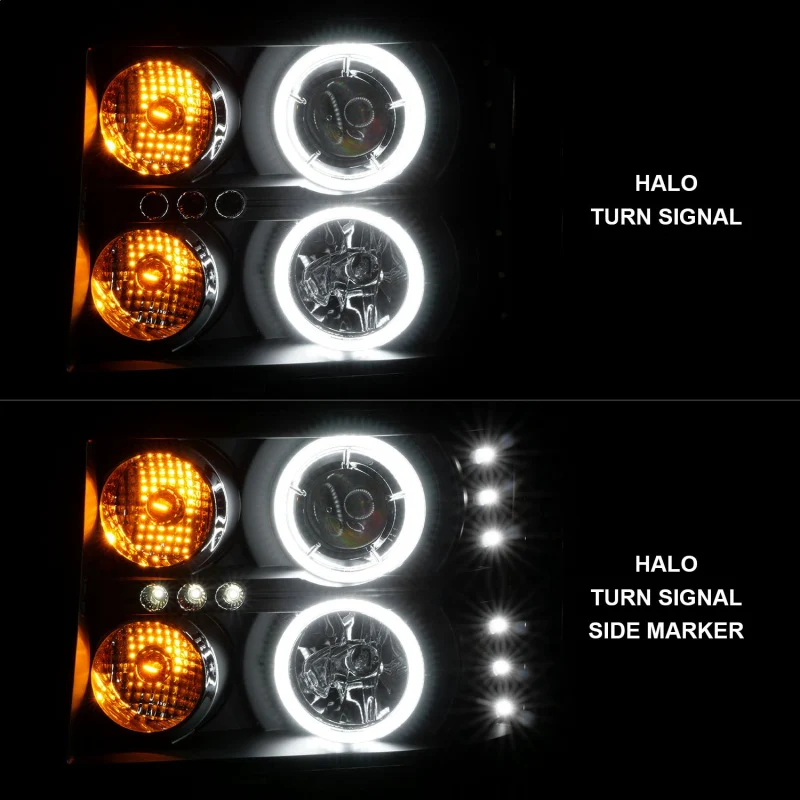 ANZO 2007-2013 GMC Sierra 1500 Projector Headlights w/ Halo Black - Image 17
