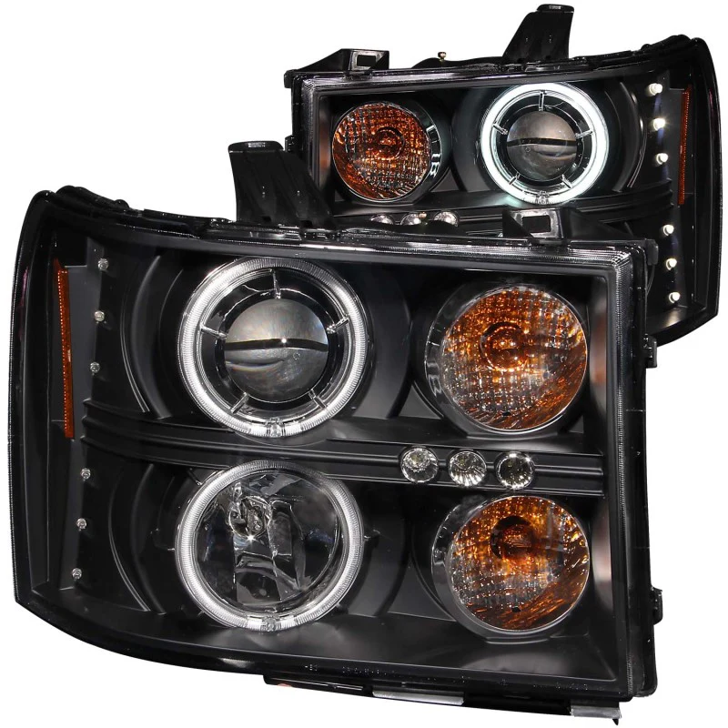 ANZO 2007-2013 GMC Sierra 1500 Projector Headlights w/ Halo Black - Image 2