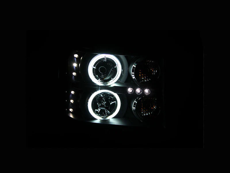 ANZO 2007-2013 GMC Sierra 1500 Projector Headlights w/ Halo Black - Image 3