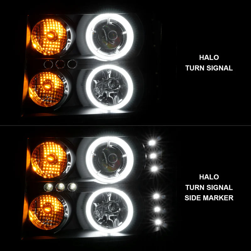ANZO 2007-2013 GMC Sierra 1500 Projector Headlights w/ Halo Black - Image 4