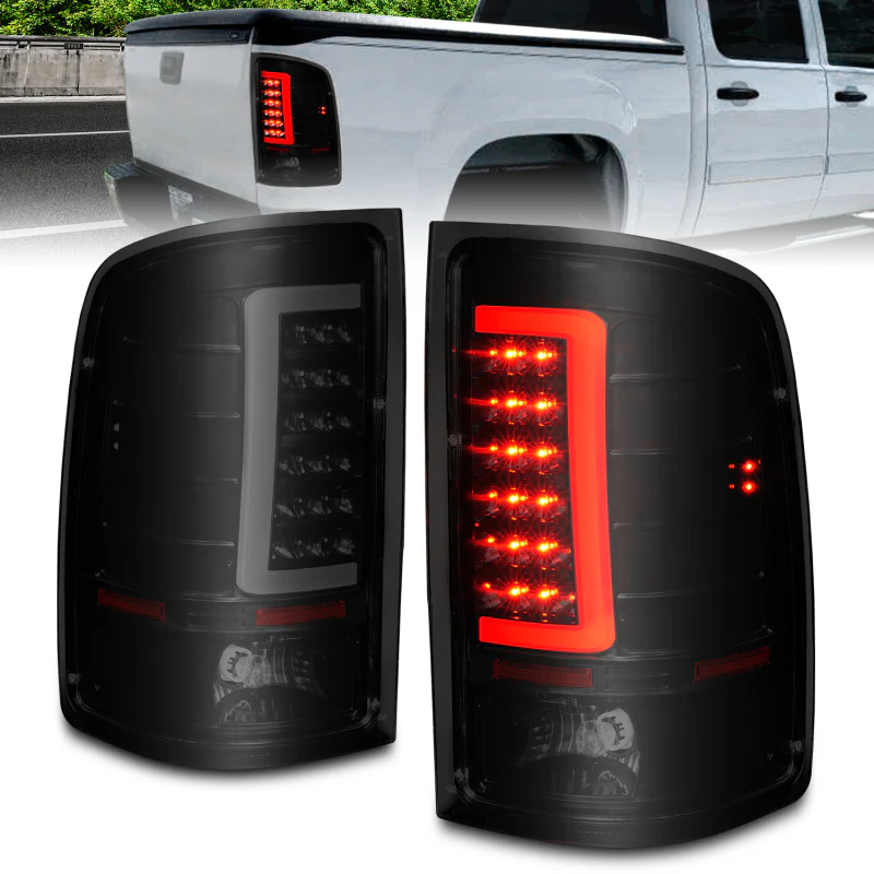 ANZO 2007-2013 GMC Sierra LED Tail Lights w/ Light Bar Black Housing Smoke Lens - Image 2