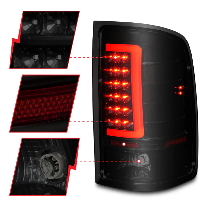 ANZO 2007-2013 GMC Sierra LED Tail Lights w/ Light Bar Black Housing Smoke Lens - Image 9