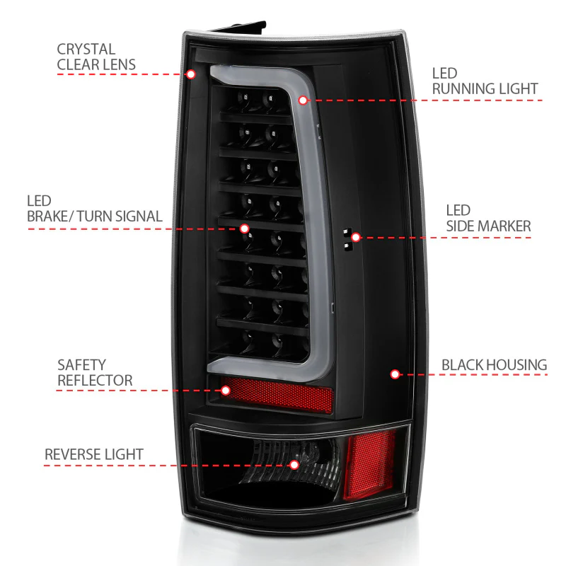 ANZO 2007-2014 Chevy Tahoe LED Taillight Plank Style Black w/Clear Lens - Image 12