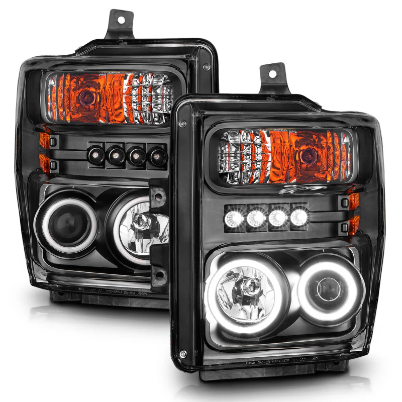 ANZO 2008-2010 Ford F-250 Projector Headlights w/ Halo Black (CCFL) - Image 3