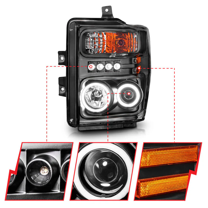 ANZO 2008-2010 Ford F-250 Projector Headlights w/ Halo Black (CCFL) - Image 5