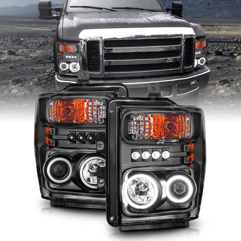 ANZO 2008-2010 Ford F-250 Projector Headlights w/ Halo Black (CCFL) - Image 7