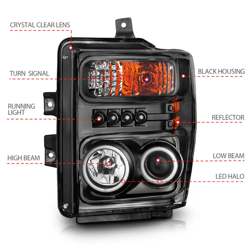 ANZO 2008-2010 Ford F-250 Projector Headlights w/ Halo Black (CCFL) - Image 9