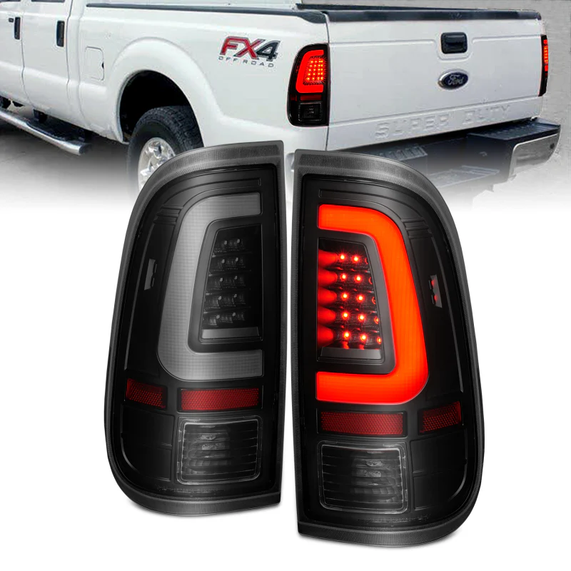 ANZO 2008-2016 Ford  F-250  LED Tail w/ Lights Bar Black Housing Smoke Lens - Image 2