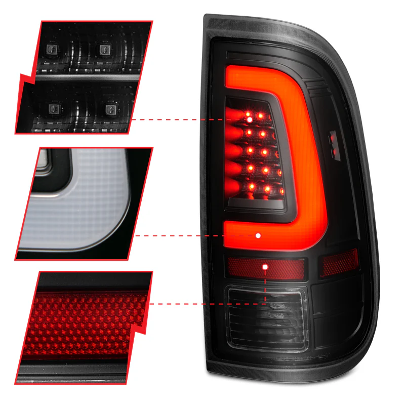 ANZO 2008-2016 Ford  F-250  LED Tail w/ Lights Bar Black Housing Smoke Lens - Image 8