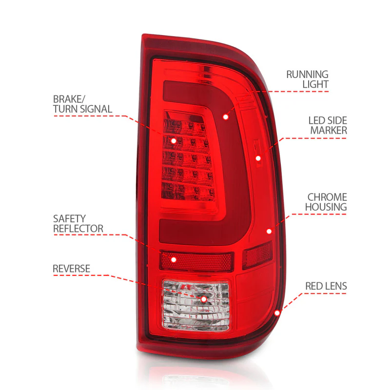 ANZO 2008-2016 Ford F-250 LED Taillights Chrome Housing Red/Clear Lens (Pair) - Image 12