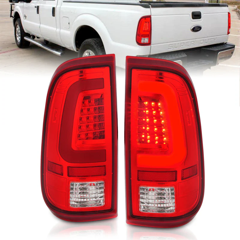 ANZO 2008-2016 Ford F-250 LED Taillights Chrome Housing Red/Clear Lens (Pair) - Image 2