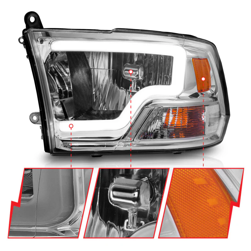 ANZO 2009-2018 Dodge Ram 1500/ 2500/ 3500 Crystal Headlights w/ Light Bar Chrome Housing - Image 7
