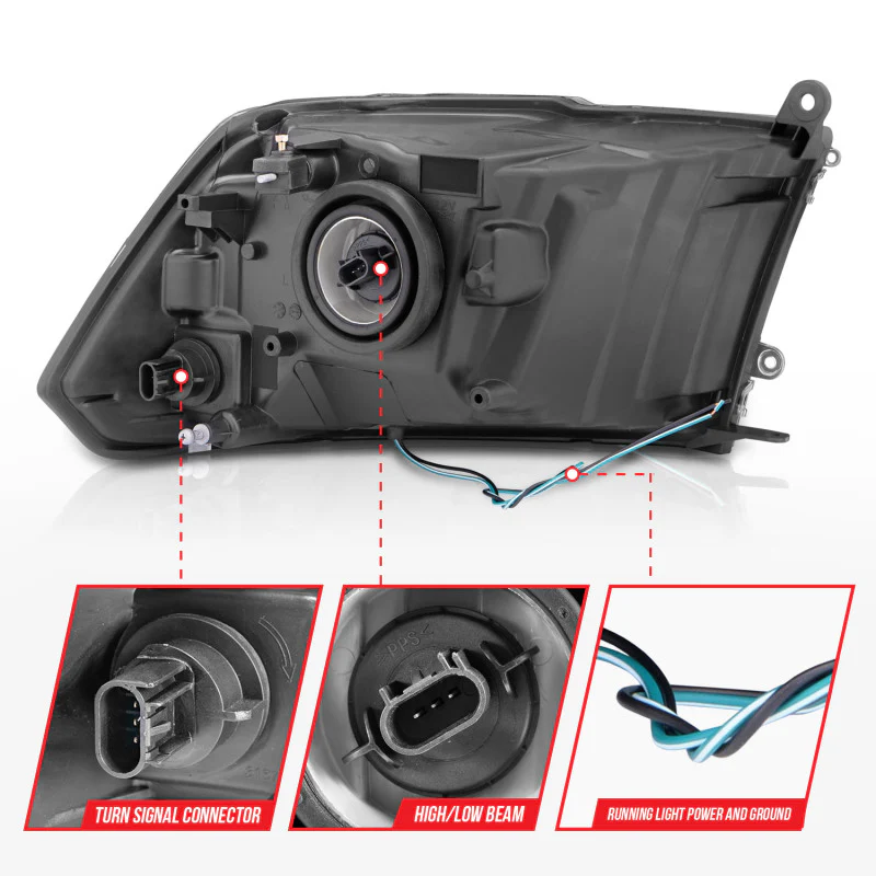 ANZO 2009-2018 Dodge Ram 1500 Crystal Headlights w/ Light Bar Black Housing - Image 2