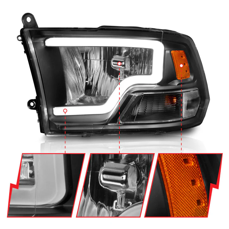 ANZO 2009-2018 Dodge Ram 1500 Crystal Headlights w/ Light Bar Black Housing - Image 9
