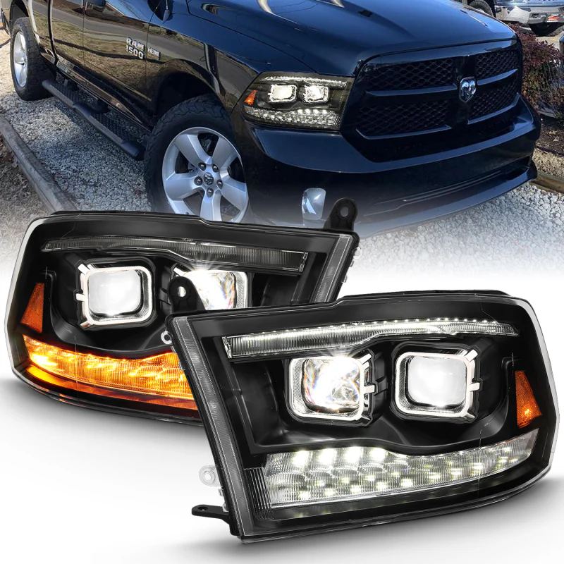 ANZO 2009-2018 Dodge Ram 1500 Led Projector Plank Style Switchback H.L Halo Black Amber (OE Style) - Image 4