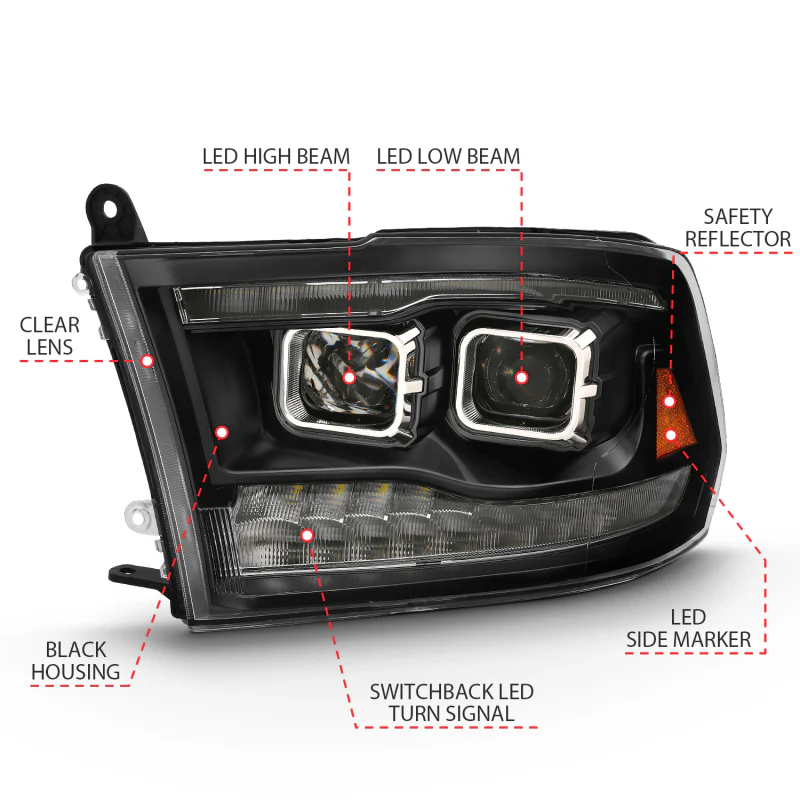 ANZO 2009-2018 Dodge Ram 1500 Led Projector Plank Style Switchback H.L Halo Black Amber (OE Style) - Image 6
