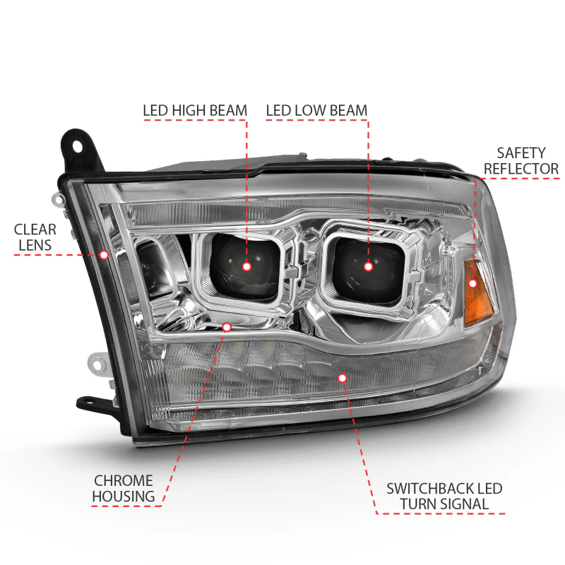ANZO 2009-2018 Dodge Ram 1500 Led Projector Plank Style Switchback H.L Halo Chrome Amber (OE Style) - Image 14
