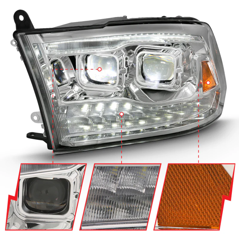 ANZO 2009-2018 Dodge Ram 1500 Led Projector Plank Style Switchback H.L Halo Chrome Amber (OE Style) - Image 9