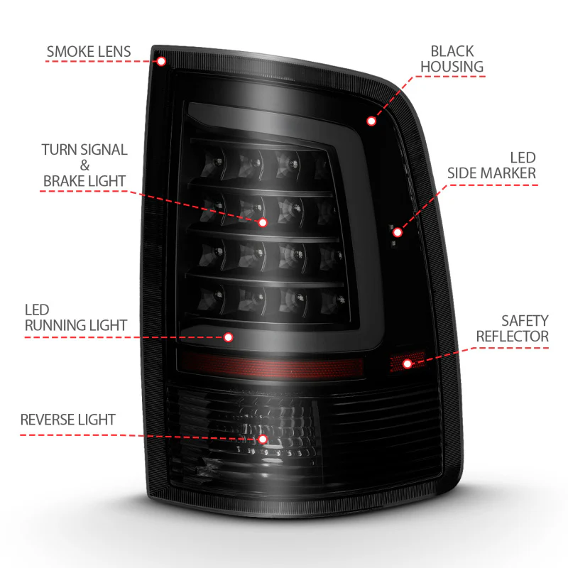 ANZO 2009-2018 Dodge Ram 1500 LED Taillight Plank Style Black w/Smoke Lens - Image 11