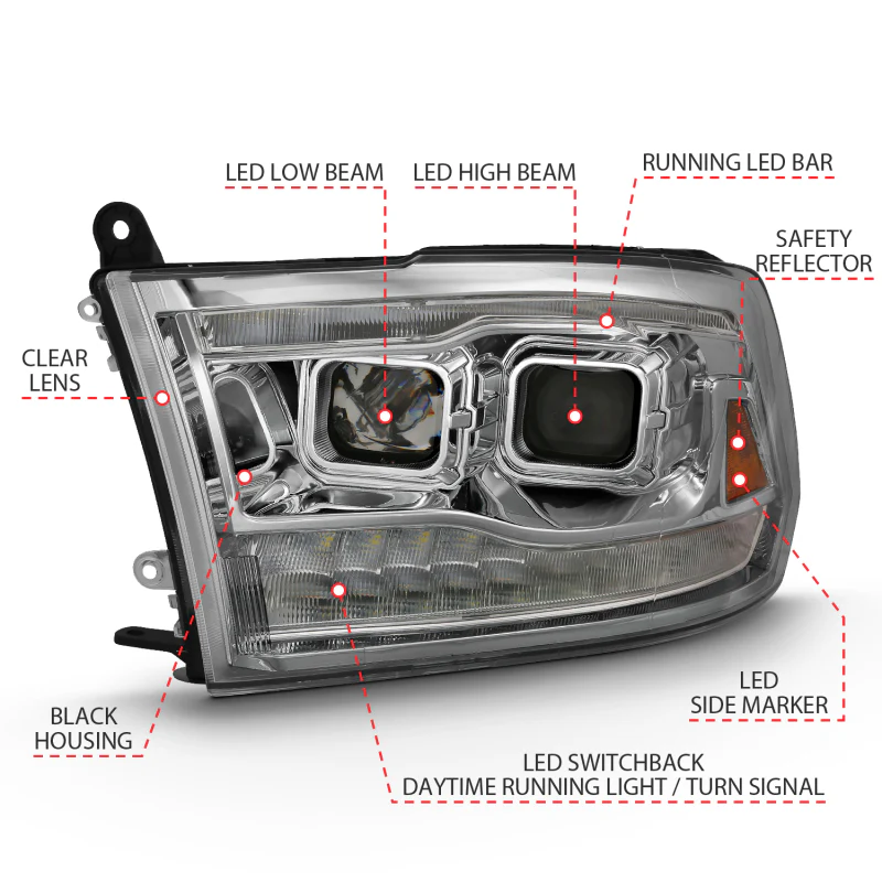 ANZO 2009-2018 Dodge Ram 1500 Projector H.L. Switchback Black Amber - Image 11
