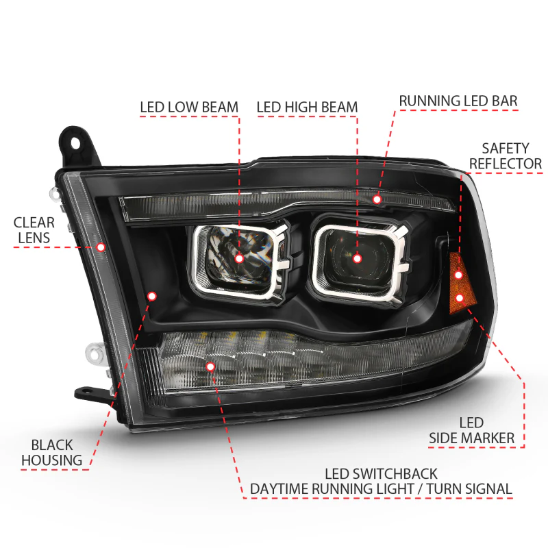 ANZO 2009-2018 Dodge Ram 1500 Projector H.L. Switchback Chrome Amber - Image 4