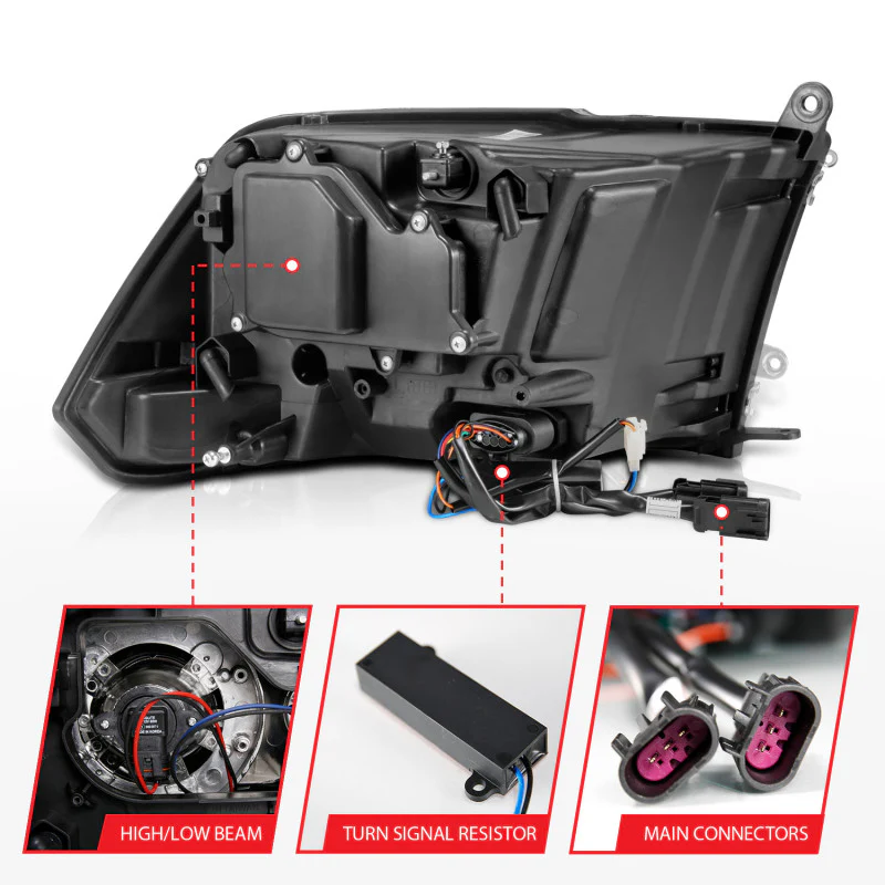ANZO 2009-2018 Dodge Ram 1500 Projector Headlights Plank Style Halo w/Switchback Matte Black - Image 2