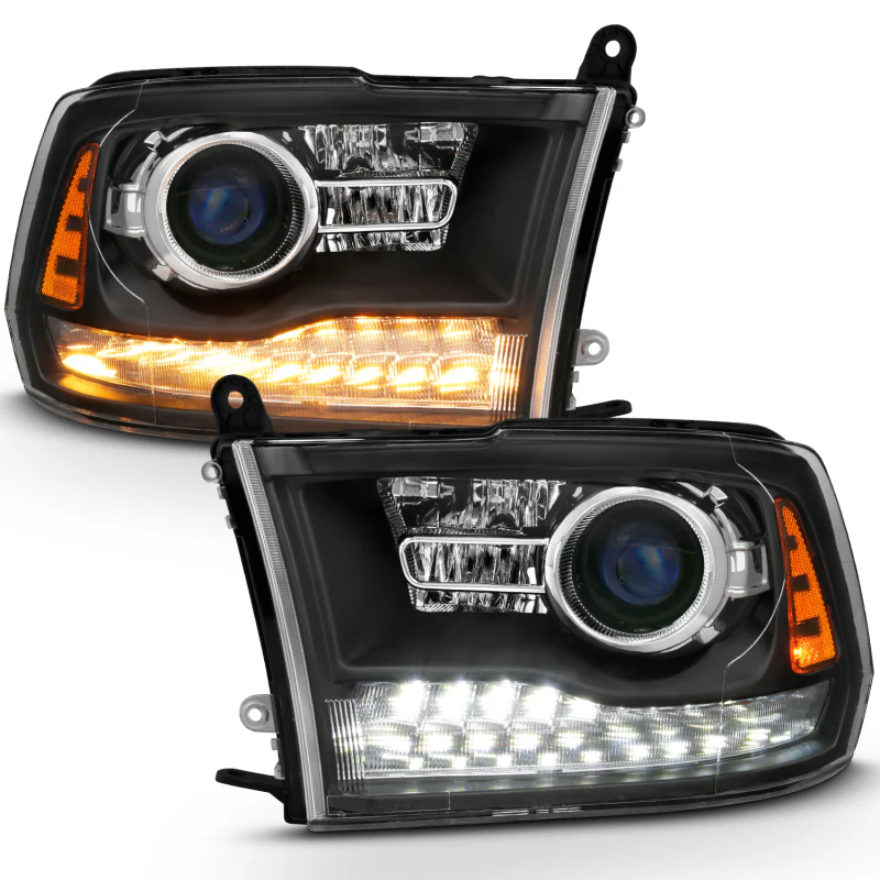 ANZO 2009-2018 Dodge Ram 1500 Projector Headlights Plank Style Halo w/Switchback Matte Black - Image 8