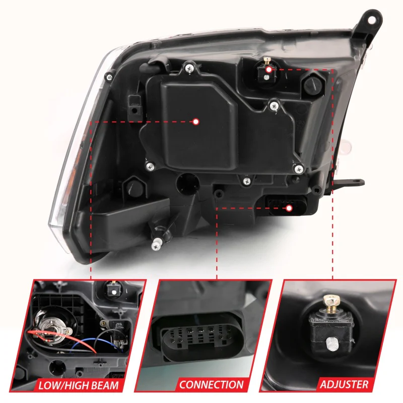 ANZO 2009-2018 Dodge Ram 1500 Projector Plank Style Switchback H.L Halo Black Amber (OE Style) - Image 11