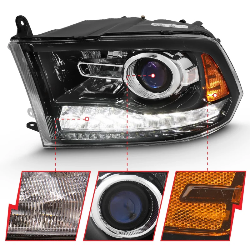ANZO 2009-2018 Dodge Ram 1500 Projector Plank Style Switchback H.L Halo Black Amber (OE Style) - Image 9
