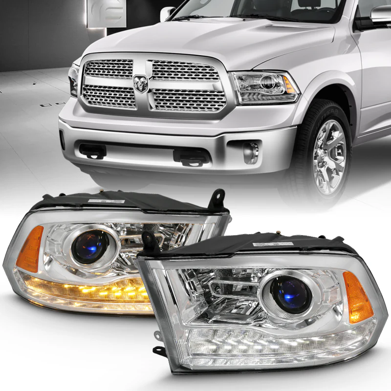 ANZO 2009-2018 Dodge Ram 1500 Projector Plank Style Switchback H.L Halo Chrome Amber (OE Style) - Image 3