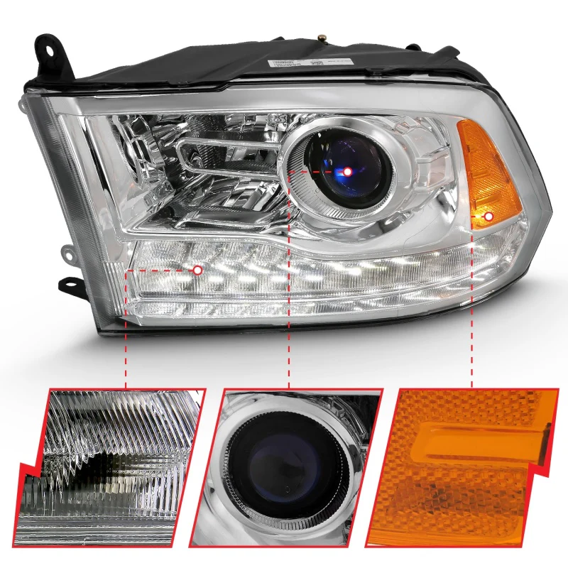ANZO 2009-2018 Dodge Ram 1500 Projector Plank Style Switchback H.L Halo Chrome Amber (OE Style) - Image 5