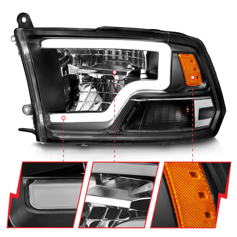 ANZO 2009-2020 Dodge Ram 1500 Full LED Square Projector Headlights w/ Chrome Housing Black Amber - Image 12