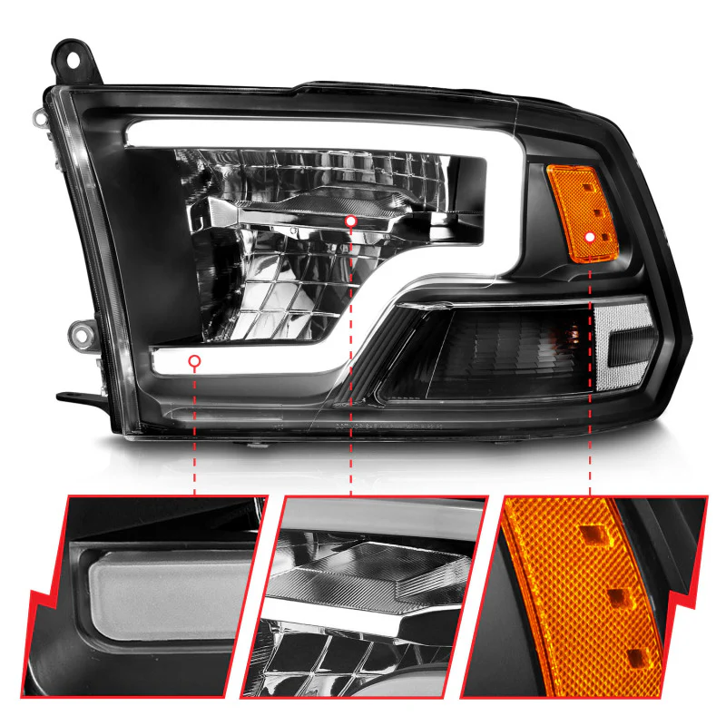 ANZO 2009-2020 Dodge Ram 1500 Full LED Square Projector Headlights w/ Chrome Housing Black Amber - Image 4