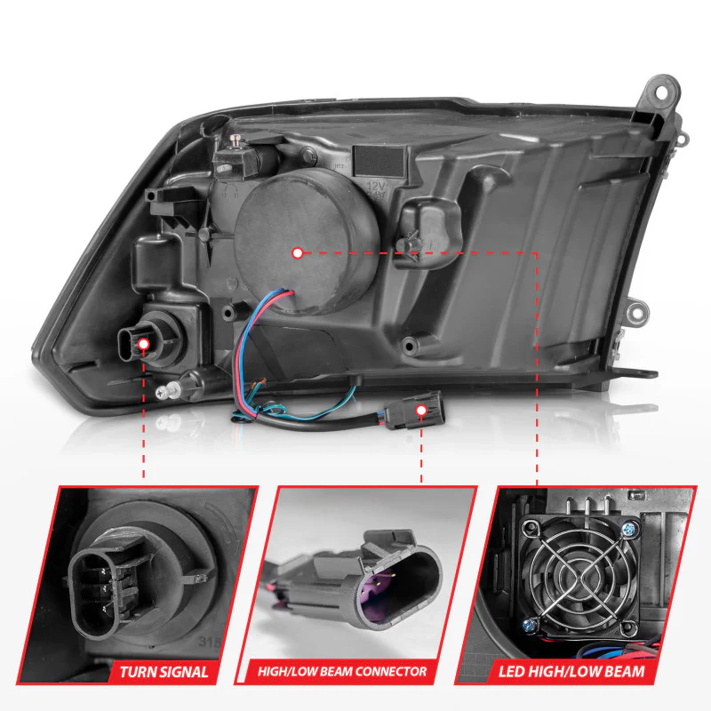 ANZO 2009-2020 Dodge Ram 1500 Full LED Square Projector Headlights w/ Chrome Housing Black Amber - Image 5