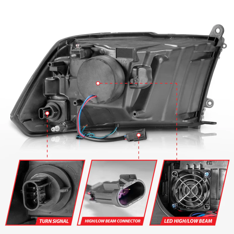 ANZO 2009-2020 Dodge Ram 1500 Full LED Square Projector Headlights w/ Chrome Housing Black Amber - Image 7
