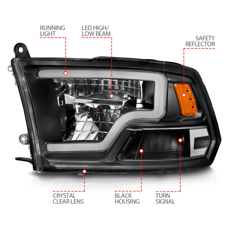 ANZO 2009-2020 Dodge Ram 1500 Full LED Square Projector Headlights w/ Chrome Housing Black Amber - Image 8