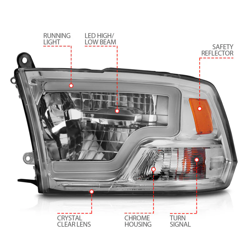 ANZO 2009-2020 Dodge Ram 1500 Full LED Square Projector Headlights w/ Chrome Housing Chrome Amber - Image 2